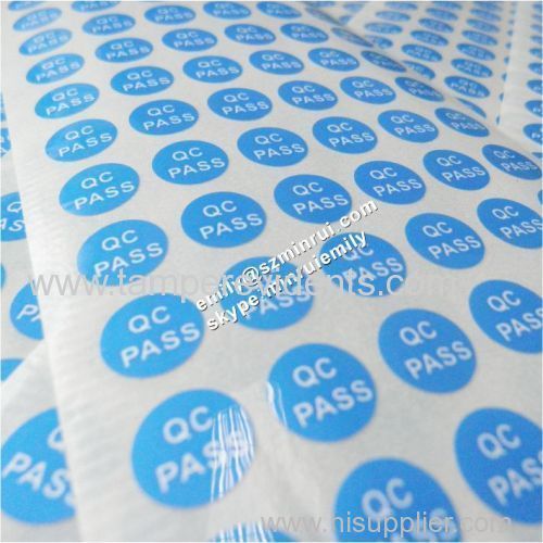 Blue printing vinyl sticker qc passed labels