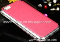 Metal Bumper With Rhinestone Inlaid PU Leather Case for iPhone5/5S