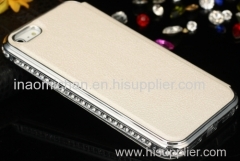 Metal Bumper With Rhinestone Inlaid PU Leather Case for iPhone5/5S