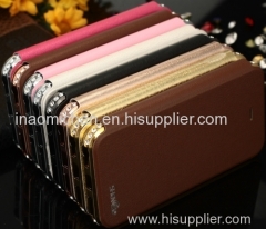 Metal Bumper With Rhinestone Inlaid PU Leather Case for iPhone5/5S