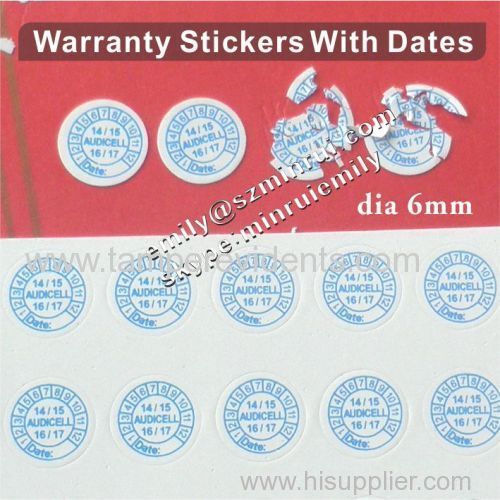 dia 6mm round warranty repair stickers