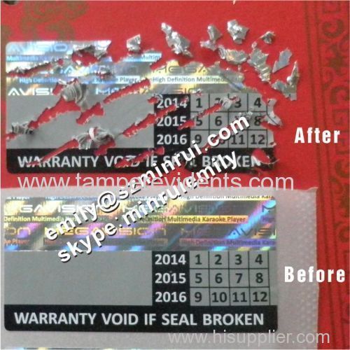 Embossed Hologram Destructible LWarranty Stickers