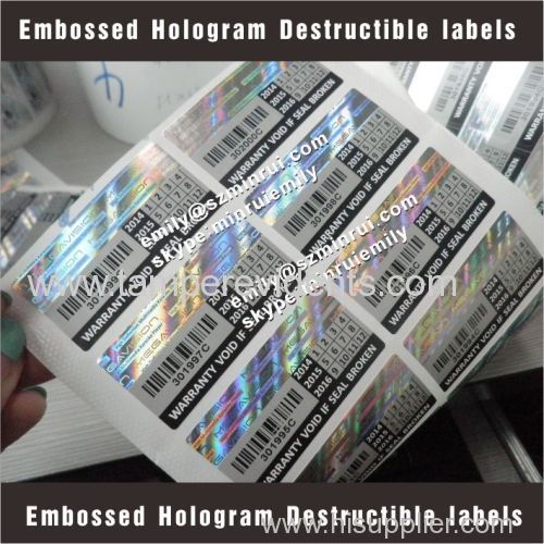 Self Destructible Labels With hologram and barcode