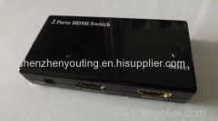 household mini HDMI Switcher 2x1 2 inputs 1 outputs hdmi 1.3v black plastic case
