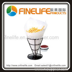 Black French Fry Holder With 1 Condiment Holder with Iron Stand