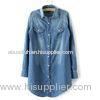 Denim Long Button Down Womens Shirts Blouses OEM For Office