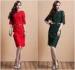 Neck Metal Belt Diamond two piece prom dresses Beaded Lace Skirt , Red / black