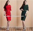 Neck Metal Belt Diamond two piece prom dresses Beaded Lace Skirt , Red / black