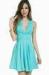 Deep V Neck Chiffon Summer Mint Green Girls Short Dresses with Lace Back