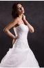 White ruffled heart neckline wedding dresses with long trains , tulle strapless wedding gowns