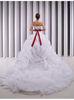 Winter Sweep Train puffy wedding dresses with Red belt , high end tulle wedding gowns