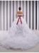 Winter Sweep Train puffy wedding dresses with Red belt , high end tulle wedding gowns