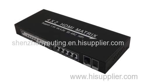 HIFI hdmi 4x2 matrix video switch splitter (HDMI 1.4) 4 inputs 2 outputs SUPPORT 4KX2K 3D 5.1 /SPDIF/ 2.1/ARC