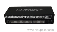 HIFI hdmi 4x2 matrix video switch splitter (HDMI 1.4) 4 inputs 2 outputs SUPPORT 4KX2K 3D 5.1 /SPDIF/ 2.1/ARC