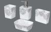 White PP Plastic 4 piece Bathroom Set Tooth Brush Holder with Flower Pattern