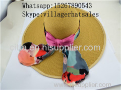 VG-WB0142014 Beautiful Solid Color Lady's sun straw hat with ribbon