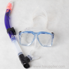 Tempered glass lens silicone diving mask and snorkel set