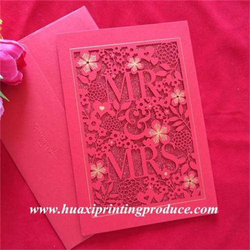 deep red hollow out weeding invitation cards