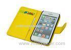 Yellow Leather Apple iPhone Protective Cases Shockproof Cell Phone Wallet Case