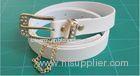 Dress White Cloth Belts For Women , gold buckle with rhinestone and gold chain