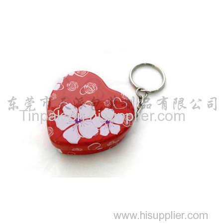 high quality metal heart tin case with key ring