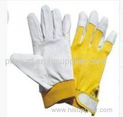 Natural Color Full Pig Skin Leather Gloves with Cotton Spandex Fabric Back