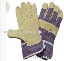 XL Mens Working Pig Skin Leather Gloves with Blue - red Striped Cotton Back