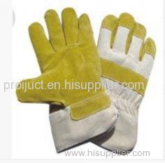 L Yellow Working Pasted Cuff Pig Skin Leather Gloves with White Cotton Back