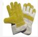 L Yellow Working Pasted Cuff Pig Skin Leather Gloves with White Cotton Back