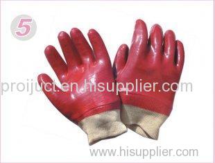 Customized Tear Resistance Industrial Protective Gloves With Red PVC Fully Dipping