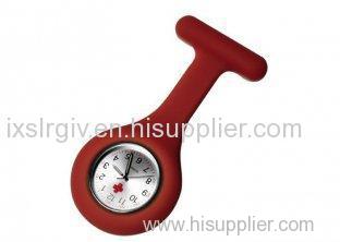 Red Portable Brooch China Movement Nurse Fob Watch With Silicone Case, Laser Filled Logo