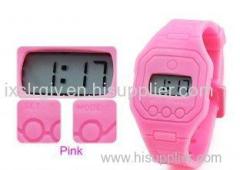 Pink Super Slim 7 mm Thickness EL light Ultra Thin Silicone Digital Watch Promotion Gift