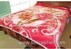 Woven Soft 2 Ply Mink Blanket Sheet Elastic With Red Flower , Double Bed Blankets