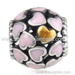 Sterling Silver Gold Plated Abundance of Love with Pink Enamel Beads