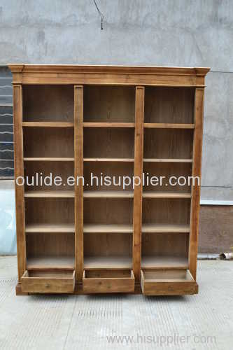 190x38x225cm Old fir 3 drawer high bookcase