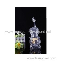 ACRYLIC TRANSPARENT MUSICAL VIOLIN METAL GOLDEN 18 NOTE KEY WIND MUSIC BOX MOVEMENT