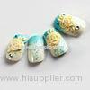 3D Yellow Flower French Tip Fake Nails Blue Glitter Diamonds Artificial Nail