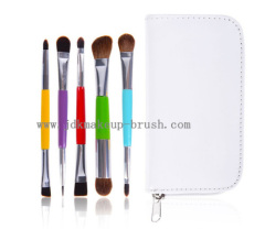 Colorful handle double ended eye makeup brush set with white pouch