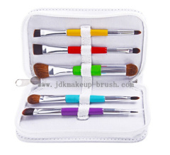 Colorful handle double ended eye makeup brush set with white pouch