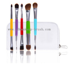 Colorful handle double ended eye makeup brush set with white pouch