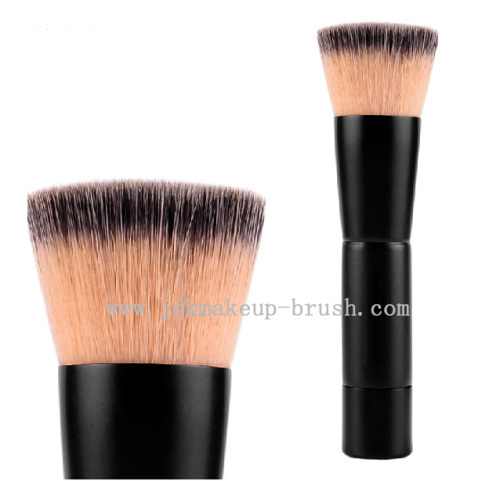 Short black handle duo fiber flat round foundation brush with metal cap