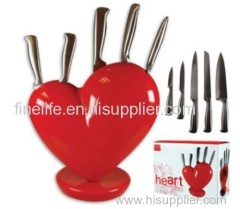 Ceramic red heart shaped knife block