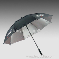 Straight Golf Umbrellas Fiber Frame/Shaft Nylon Silver Fabric Double Layer Manufacturer Unique