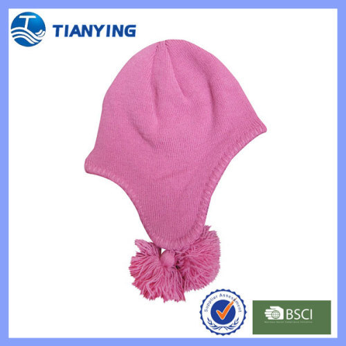 Tianying kids pure color ear-flap with pompom knitted hat * tianying knitted hat