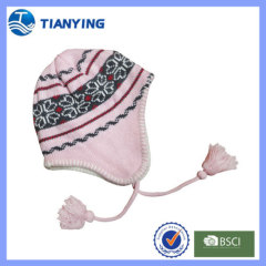 girl jacquard ear-flap with long hat braid acrylic knitted hat * tianying knitted hat