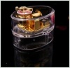 OVAL CLEAR MUSIC BOX 18 NOTE GOLDEN METAL TOP KEY WIND MUSIC BOX MECHANISM