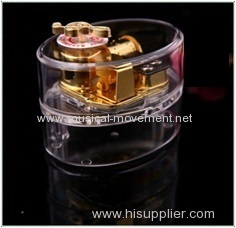 Ellipse Clear Music Box Golden Metal 18 note Above Key Wind Musical Mechanism