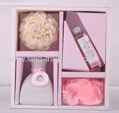 Ceramic reed diffuser set with rice flower and dried flowers