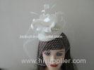 Comfortable Small White Ladies Fascinator Hats Bridal Headwear , Sinamay Stripe