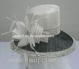 Wedding Feather Trim Sinamay Ladies Hats White / Black With Topstitch Sinamay